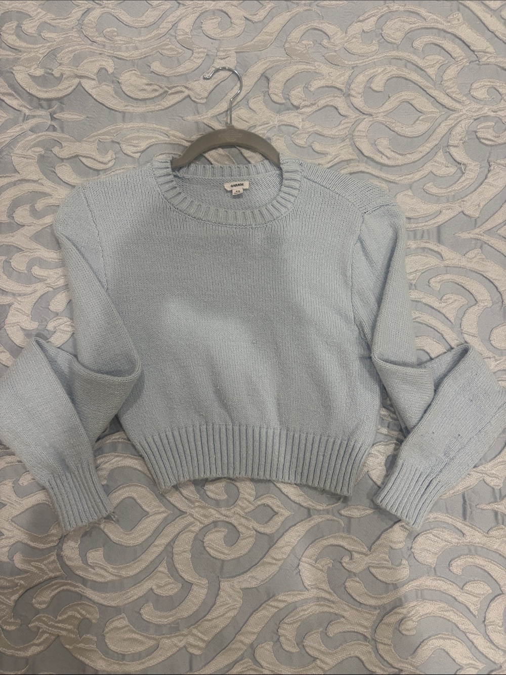 Garage Light Blue Cropped Crew Sweater